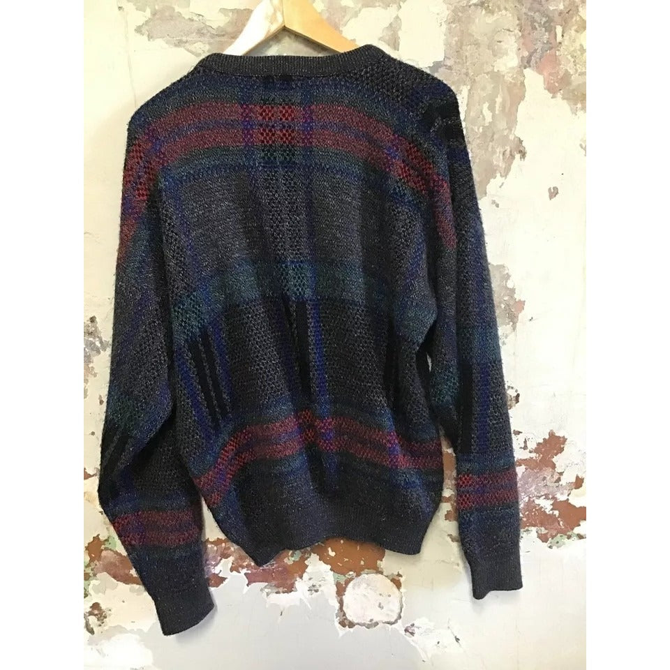 EUC Vintage Jantzen Crew Neck Acrylic Mens Sweater - size Large - Dark Plaid