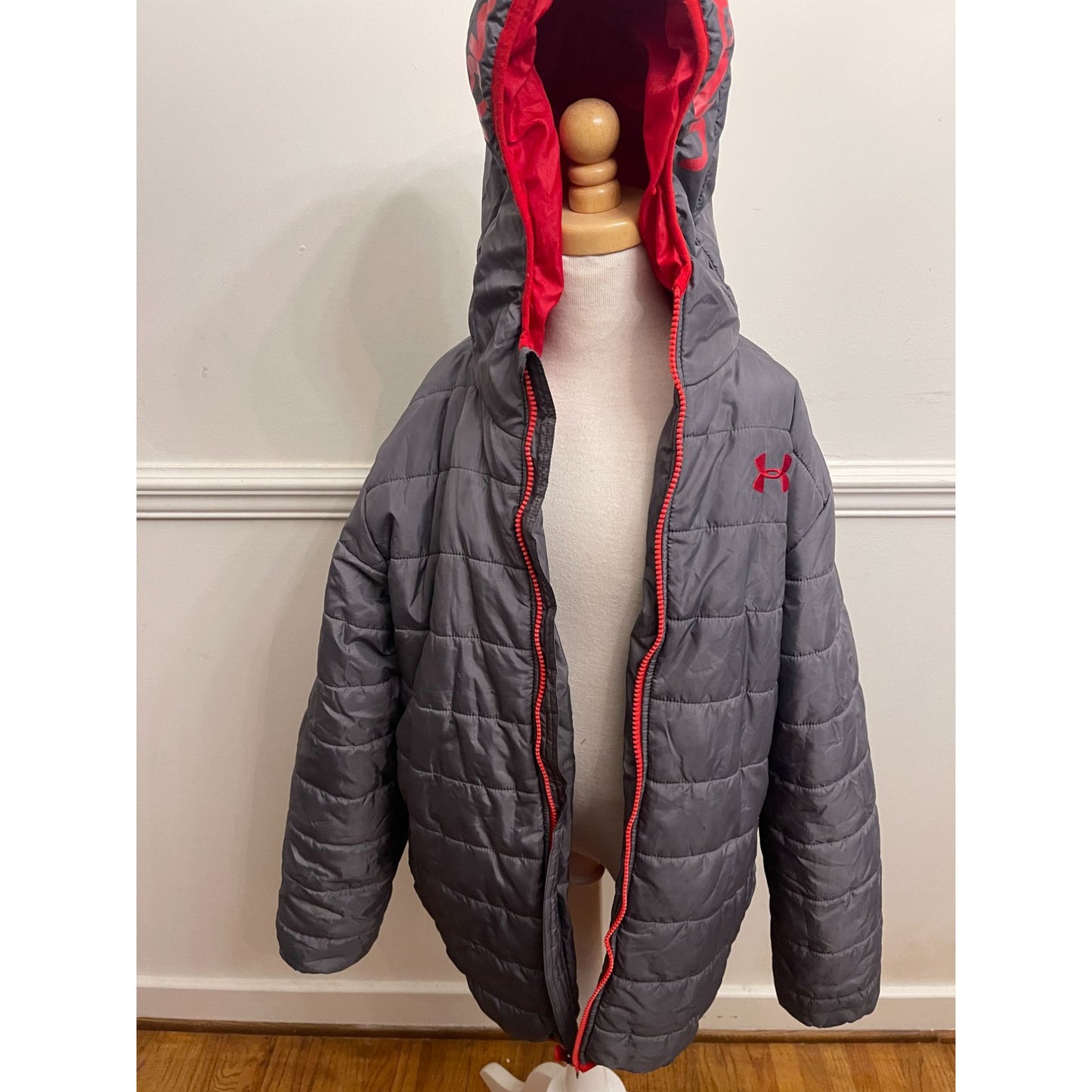 Under Armour Youth Gray ColdGear Puffer Jacket With Hood Size YLG