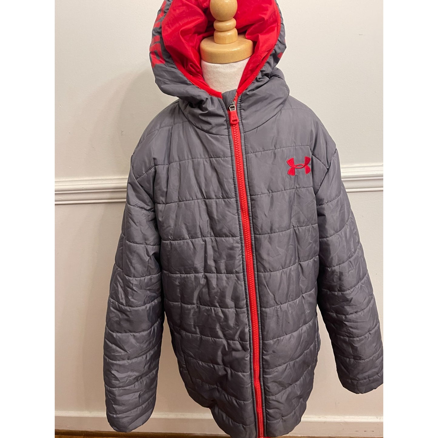 Under Armour Youth Gray ColdGear Puffer Jacket With Hood Size YLG