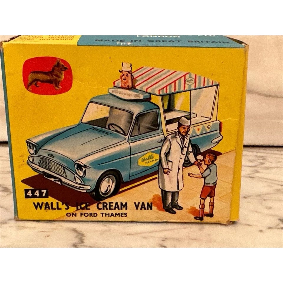 VTG ORIGINAL CORGI TOYS 447 WALL’S ICE CREAM VAN ON FORD THAMES w/ BOX