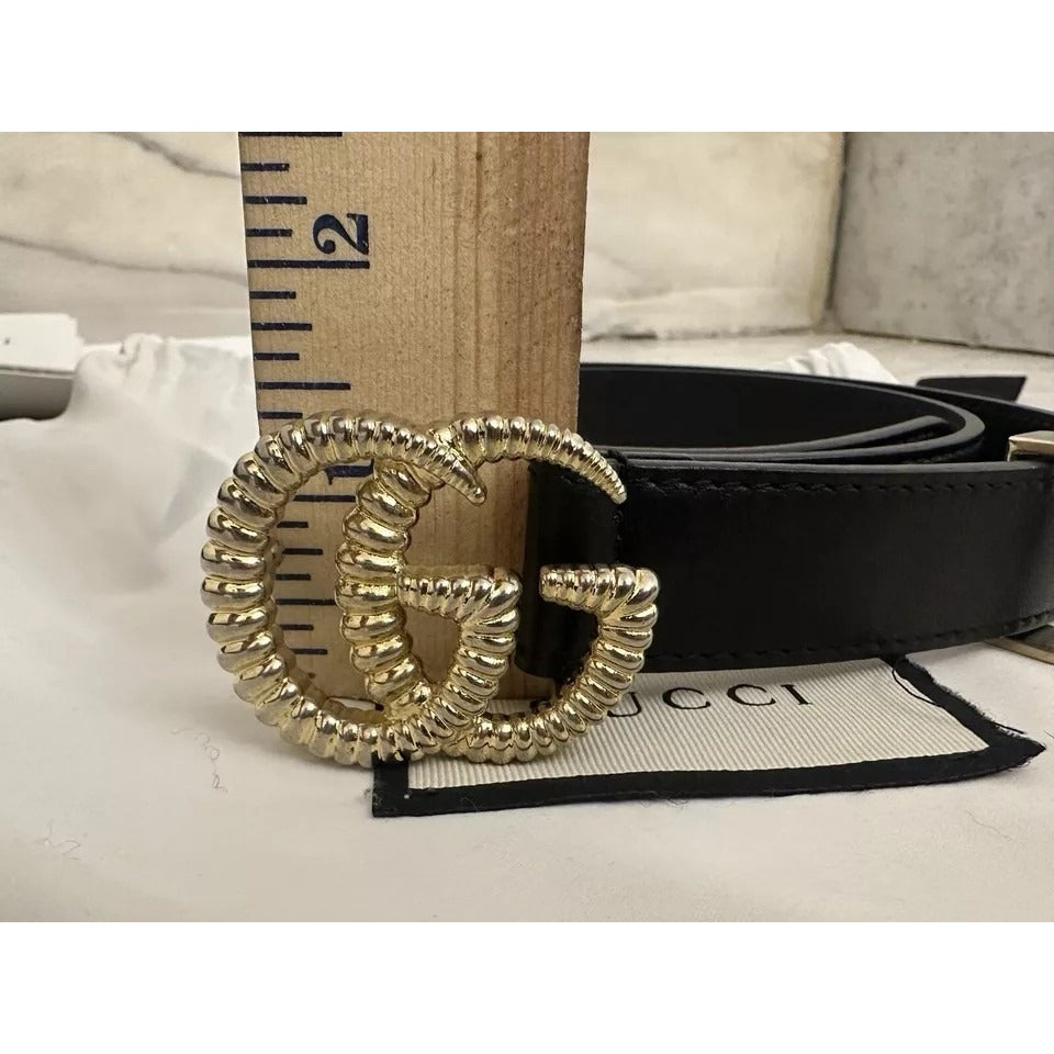 NEW GUCCI Belt GG Marmont Calfskin Leather with Torchon Buckle