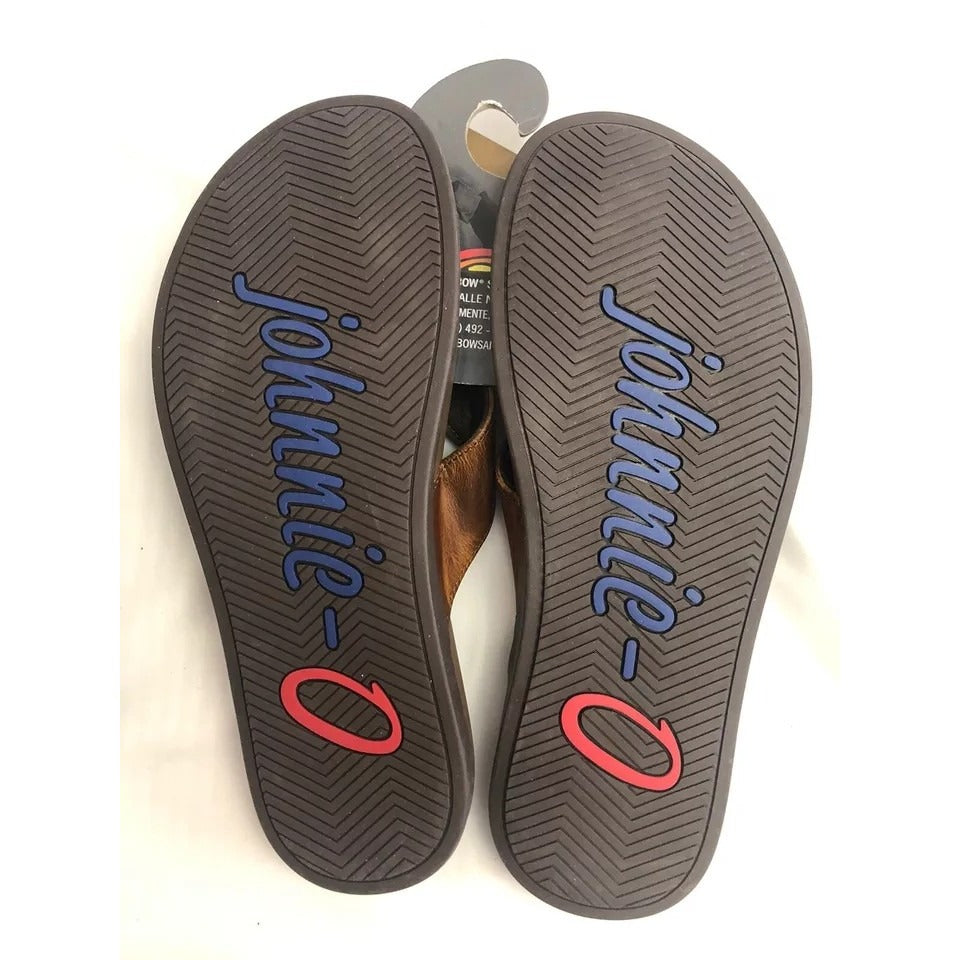 NWT johnnie-O Dockside Distressed Brown Leather Flip Flops-Sz US MENS 8 Sandal