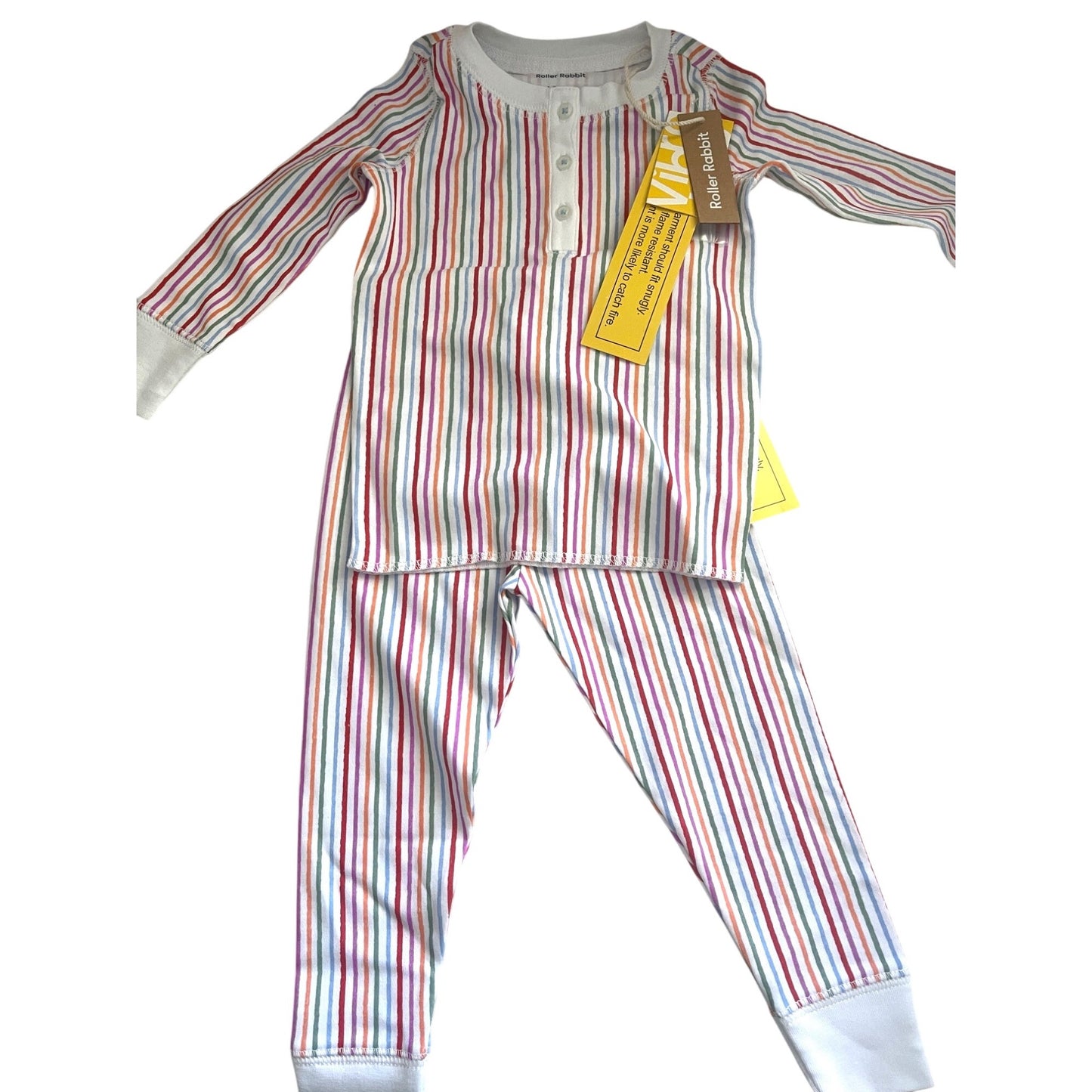 NWT Roller Rabbit 12-18 Months Kids Party Stripe Pajamas Multi Pima Cotton