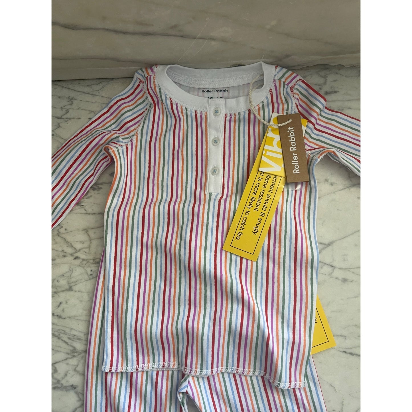NWT Roller Rabbit 12-18 Months Kids Party Stripe Pajamas Multi Pima Cotton