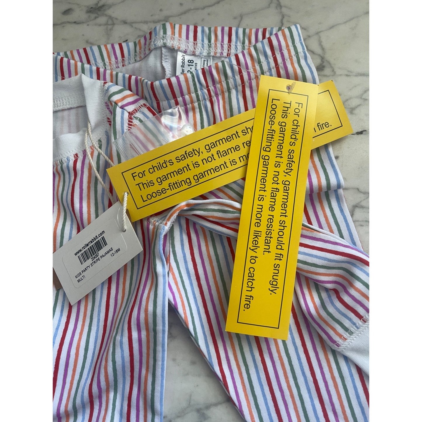 NWT Roller Rabbit 12-18 Months Kids Party Stripe Pajamas Multi Pima Cotton