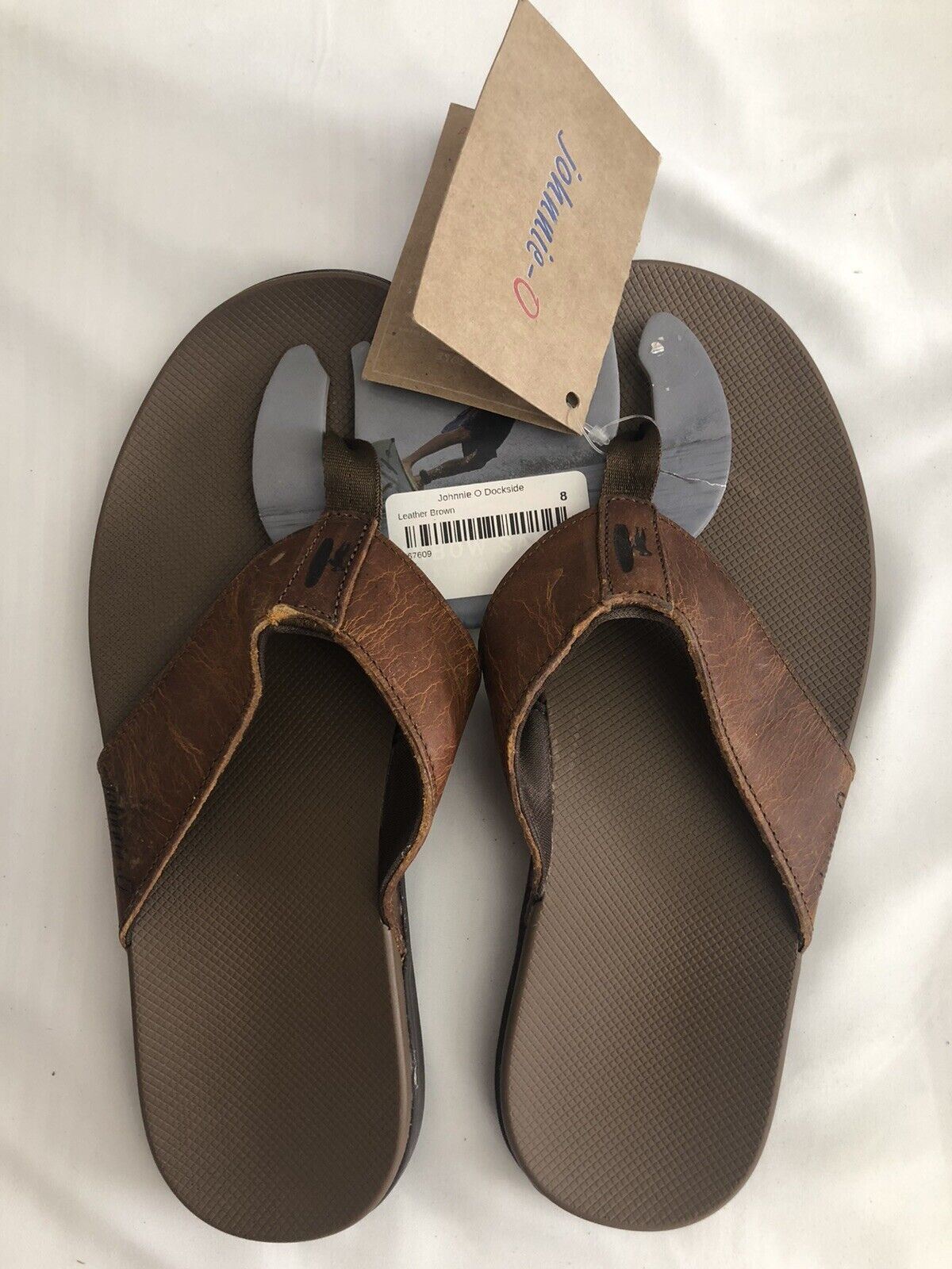 NWT johnnie-O Dockside Distressed Brown Leather Flip Flops-Sz: US MENS 8 Sandal