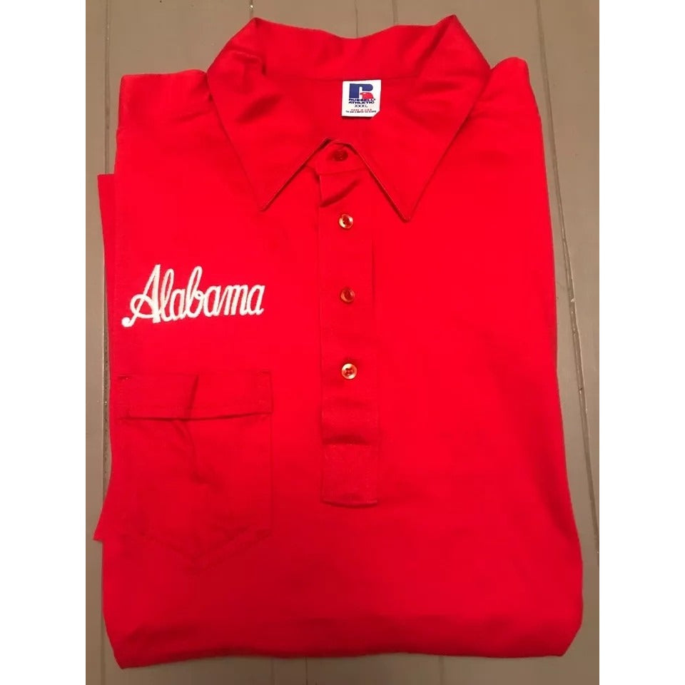 NOS Vtg Russell Athletic Alabama Crimson Tide 4-Button Polo Shirt w Pocket