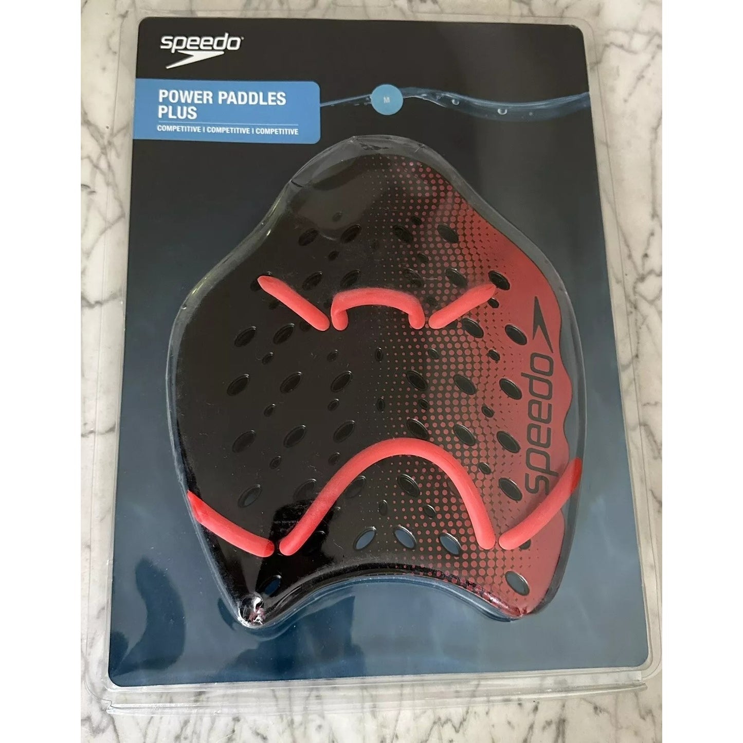 NEW Speedo Power Paddles Plus Medium Competitive Swim Training (Red & Black)