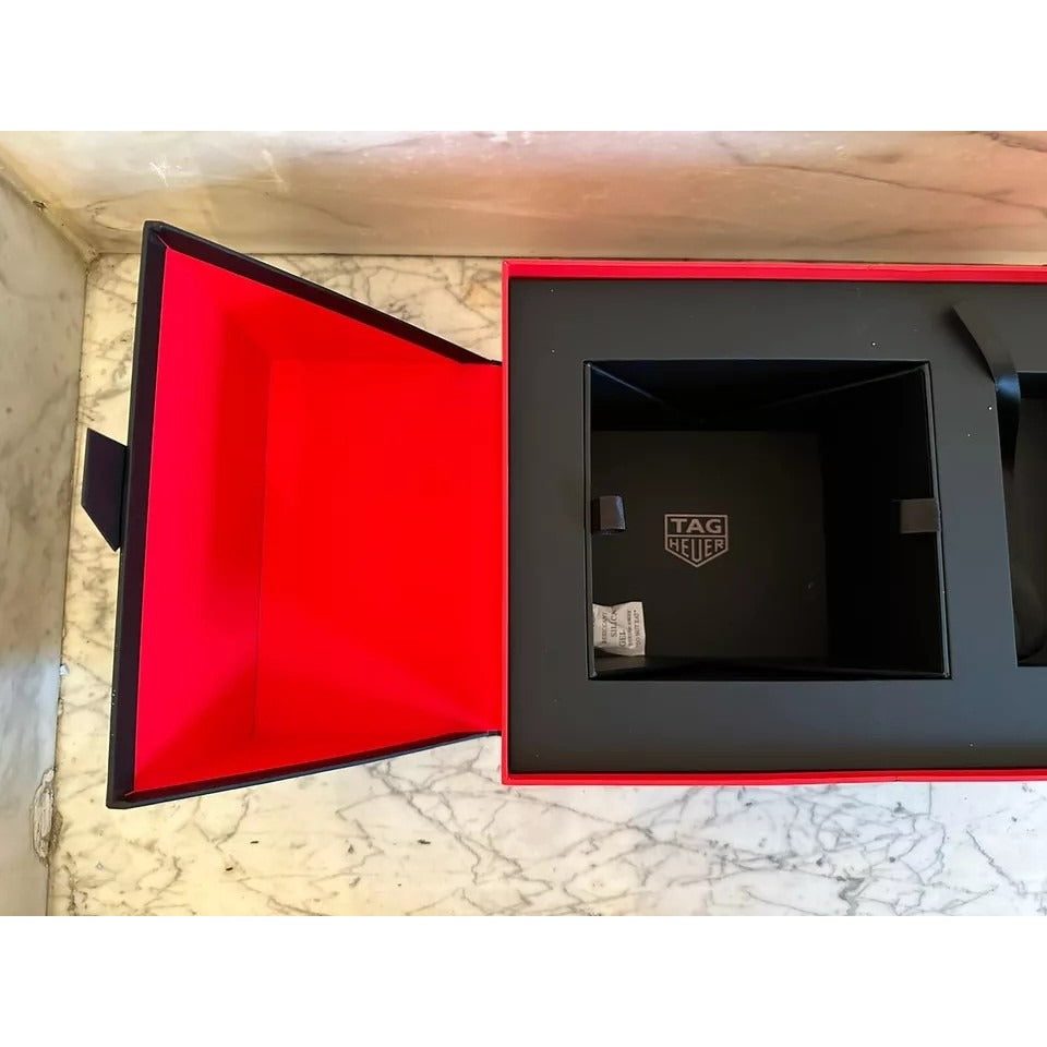 EUC Tag Heuer Watch Display Box (14" x 9-3/4" x 6") Black & Red Bi-Fold Box Only