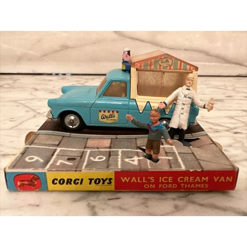 VTG ORIGINAL CORGI TOYS 447 WALL’S ICE CREAM VAN ON FORD THAMES w/ BOX