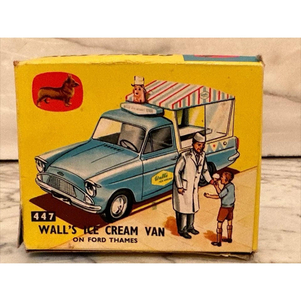 VTG ORIGINAL CORGI TOYS 447 WALL’S ICE CREAM VAN ON FORD THAMES w/ BOX