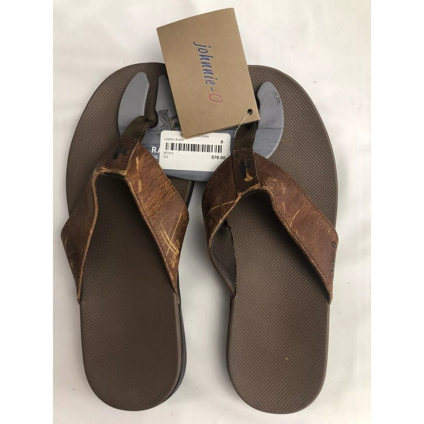 NWT johnnie-O Dockside Distressed Brown Leather Flip Flops-Sz: US MENS 9 Sandal