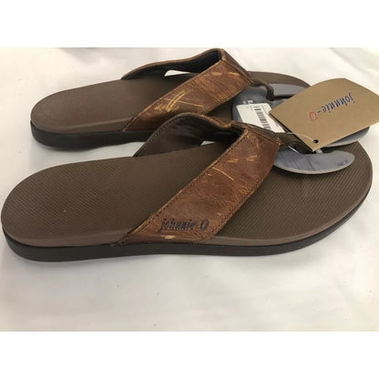 NWT johnnie-O Dockside Distressed Brown Leather Flip Flops-Sz US MENS 8 Sandal