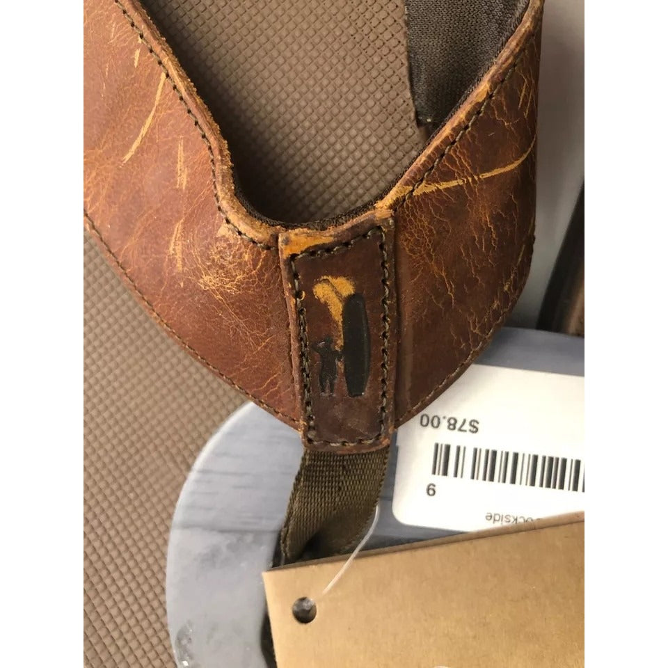 NWT johnnie-O Dockside Distressed Brown Leather Flip Flops-Sz US MENS 8 Sandal