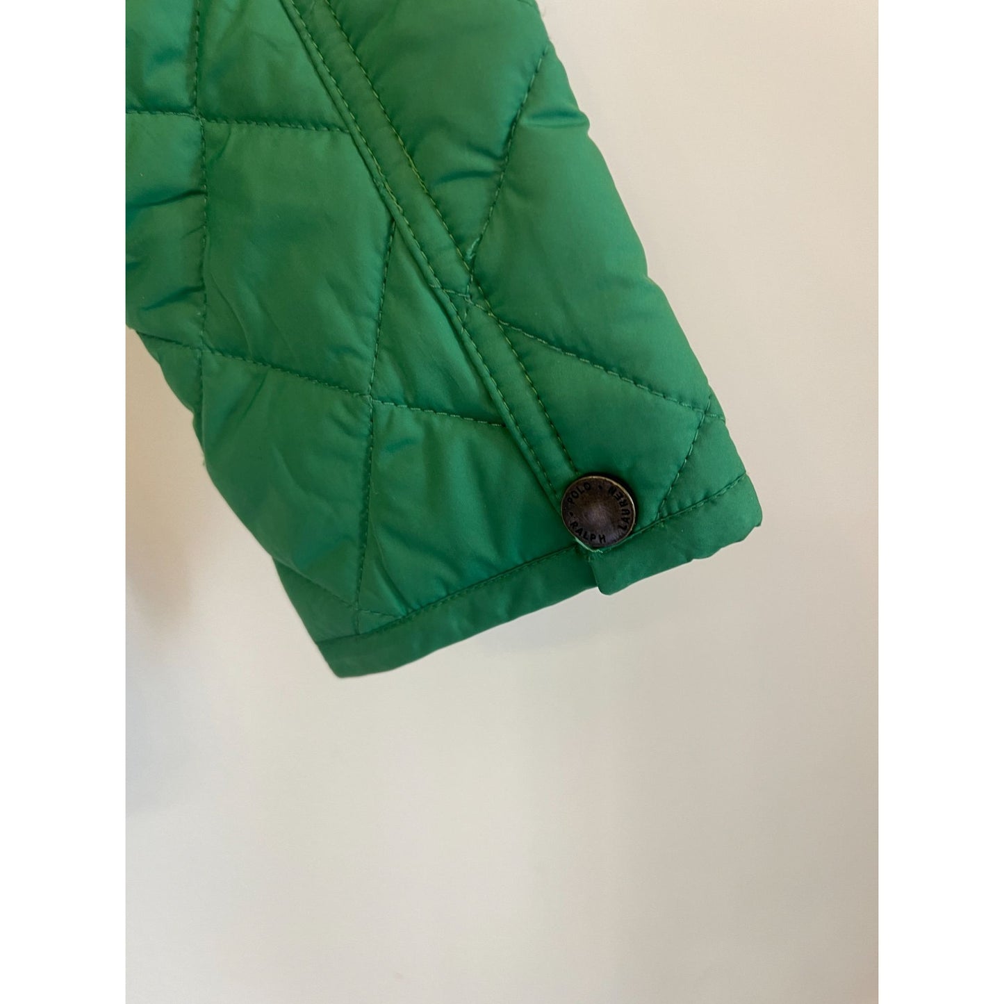 Ralph Lauren Girls Quilted Green Jacket Size 6X With Ribbed Collar & Button Pockets
