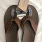 NWT  johnnie-O Dockside Distressed Brown Leather Flip Flops-Sz: US MENS 8 Sandal